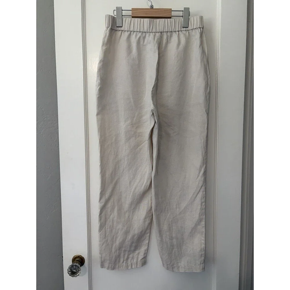 Quince EUC 100% Linen Tapered Ankle Pants Size Small Sand Pull On Lagenlook